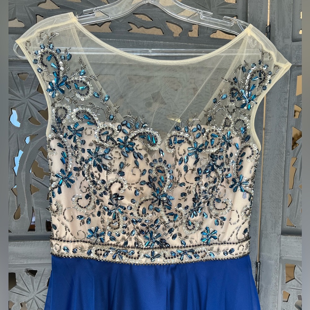 Royal Blue Gown. Embroidered with Crystals and Beads.